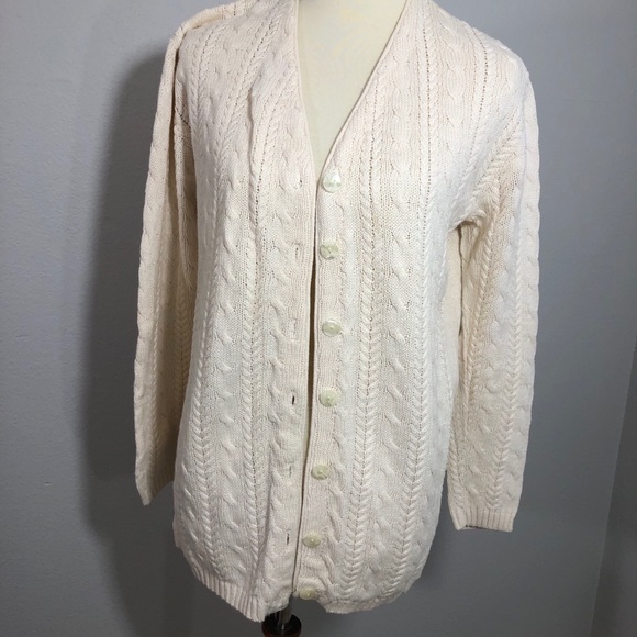 Talbots Cable Knit Button Down Cardigan Sweater - Picture 2 of 5